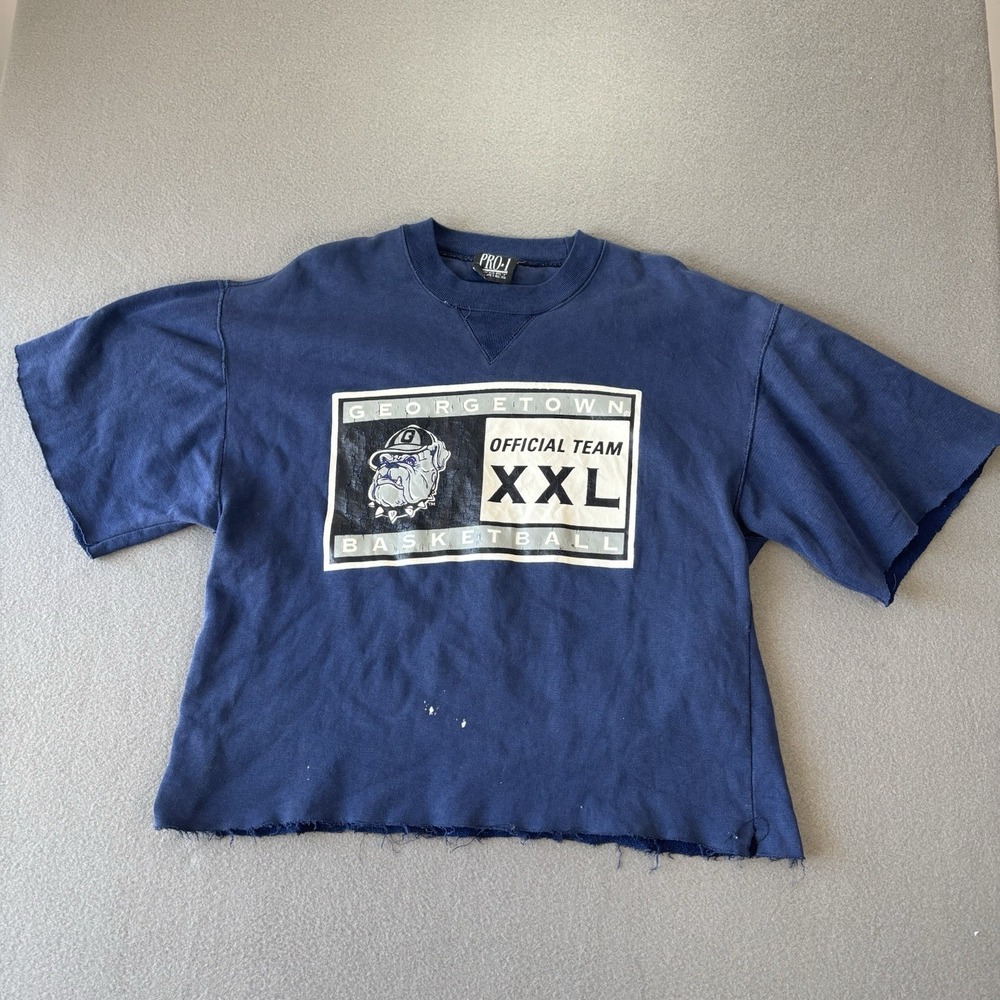 VTG Georgetown Bulldogs Basketball T Shirt XL Cutoff Tee‎ Distressed 90s Cropped